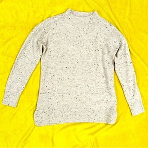 LOFT Warm Flecked Mock Neck Tunic Sweater | Legging Length | Neutral Beige